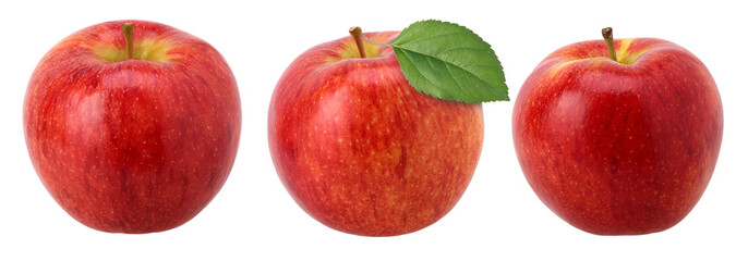 Red apple with leaves (Envy Apple) isolated, transparent PNG, PNG format, Collection, set
