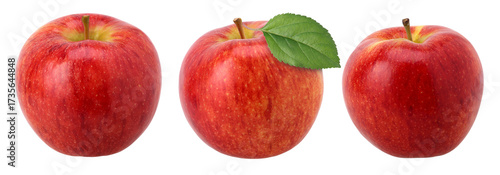 Red apple with leaves (Envy Apple) isolated, transparent PNG, PNG format, Collection, set