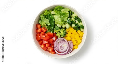 Overhead View of Fresh Vegetable Salad Bowl on White