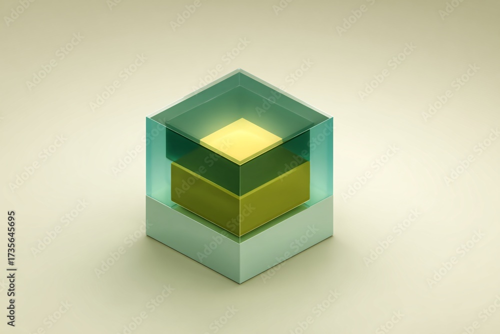 Obraz premium 3D isometric cubes overlapping, minimal color scheme, translucent layers, copyspace