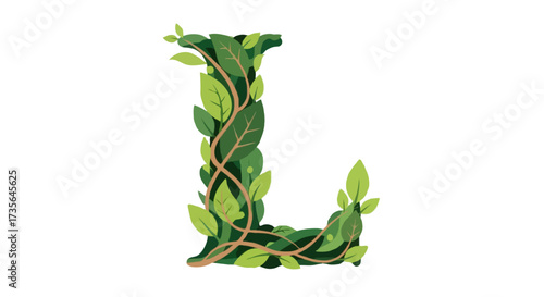 A flat vector abstract letter L with leaf patterns, symbolizing growth and sustainability
