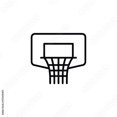 Simple line art icon of a basketball hoop and backboard