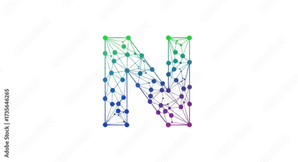 Obraz premium A flat vector abstract letter N with connecting nodes and lines, symbolizing communication and networking isolated white