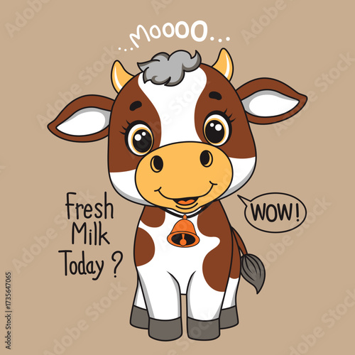 Cute Cartoon Cow Mooing with Fresh Milk,vector illustration