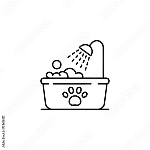 Dog bath icon with bubbles and shower