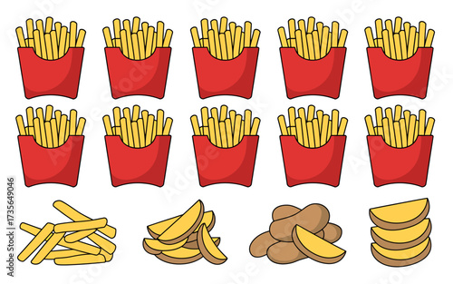French Fries and Potato Wedges Variety Graphic Illustration for Restaurant Menus and Fast Food Concepts