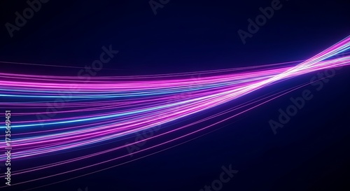 Abstract flowing light streaks in vibrant pink and blue against a dark background, representing speed and technology