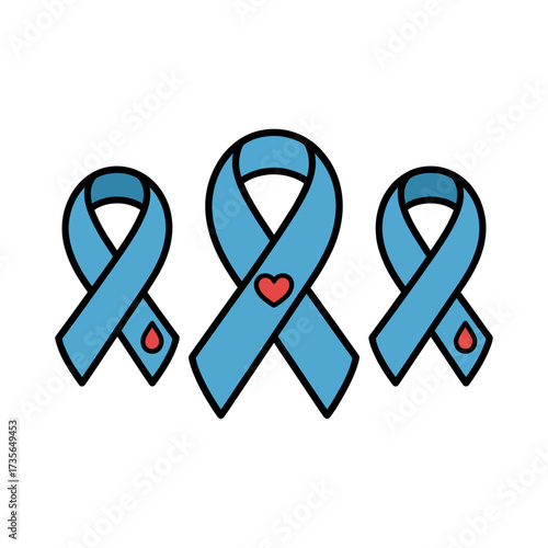 Diabetes Awareness Illustration with Blue Ribbons Heart Symbol and Blood Drop Design for World Diabetes Day Campaigns and Fundraising Events