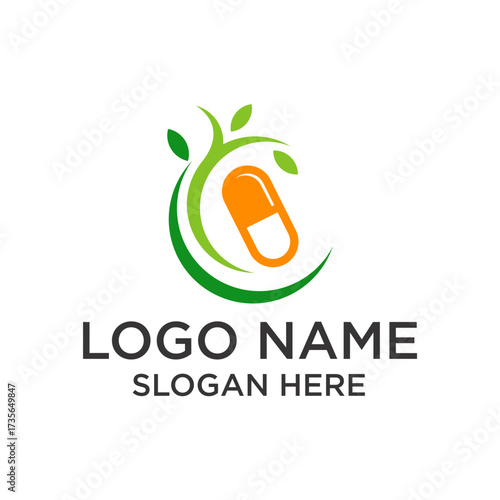 Modern Minimalist Pill and Plant Branch Medical Healthcare Logo Design