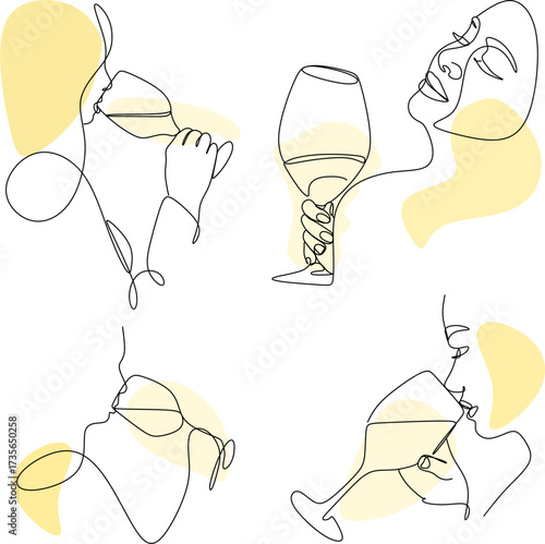 Line drawing of a woman with a glass