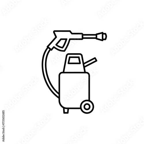 Outline of a pressure washer with hose and spray gun