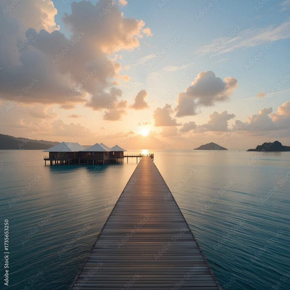 Fototapeta premium beautiful scenery, vacation spot, holiday place, recreation site, island resort, AI Generative