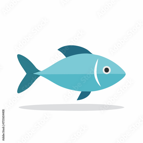 Illustration of a blue fish with fins and a white stripe near the eye.