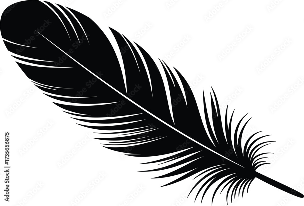 Obraz premium Black Silhouette of a Single Feather quill bird
