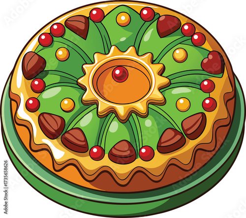 Christmas Fruitcake Traditions green marzipan covered cake with red decorations
