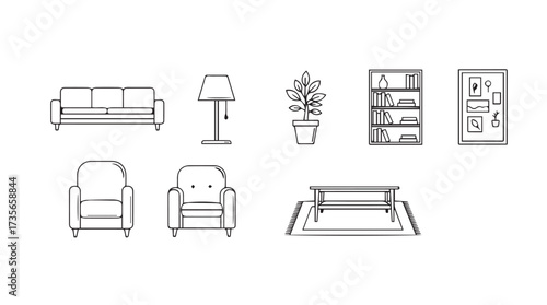 Architectural drafts of furniture and interior design elements for home decor vector