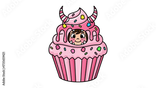 Cupcake-Themed Costume: A whimsical illustration of a child playfully dressed as a cupcake, blending sweetness with a touch of fantasy, evoking smiles and delight.