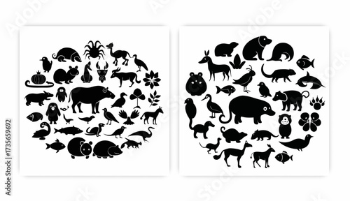 Farm animals livestock silhouettes.
