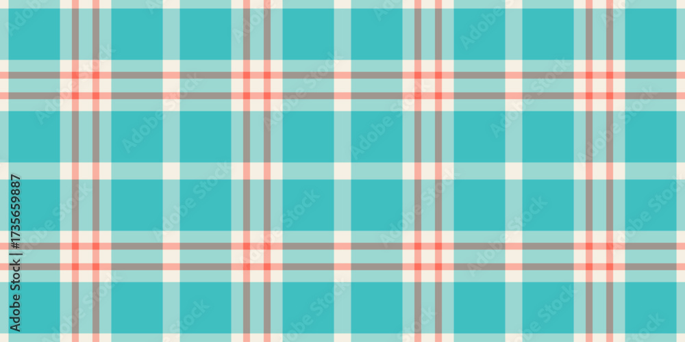 Fototapeta premium Stylish plaid pattern with teal, gray, cream and pink, conveying a sense of warmth. Ideal for backgrounds, textiles, fashion, or graphic design.