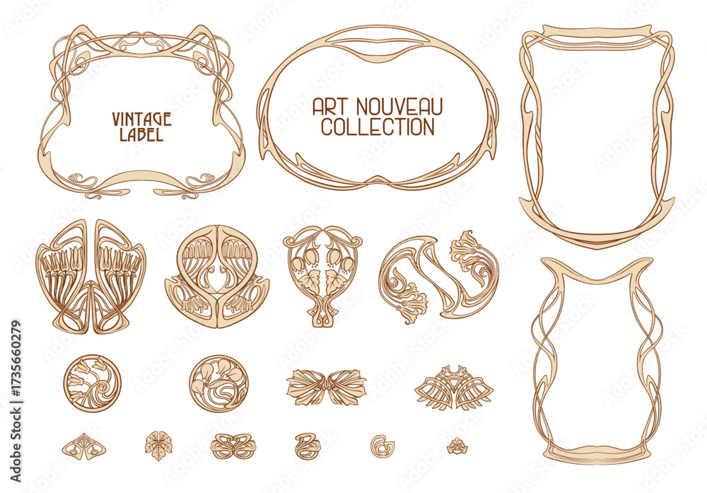 custom made wallpaper toronto digitalDecorative flowers and leaves in art nouveau style, vintage, old, retro style. Border, frame, template for product label, cosmetic packaging. Easy to edit. Vector illustration.