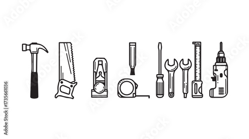 Collection of hand drawn construction and repair tools set for diy and home improvement projects vector