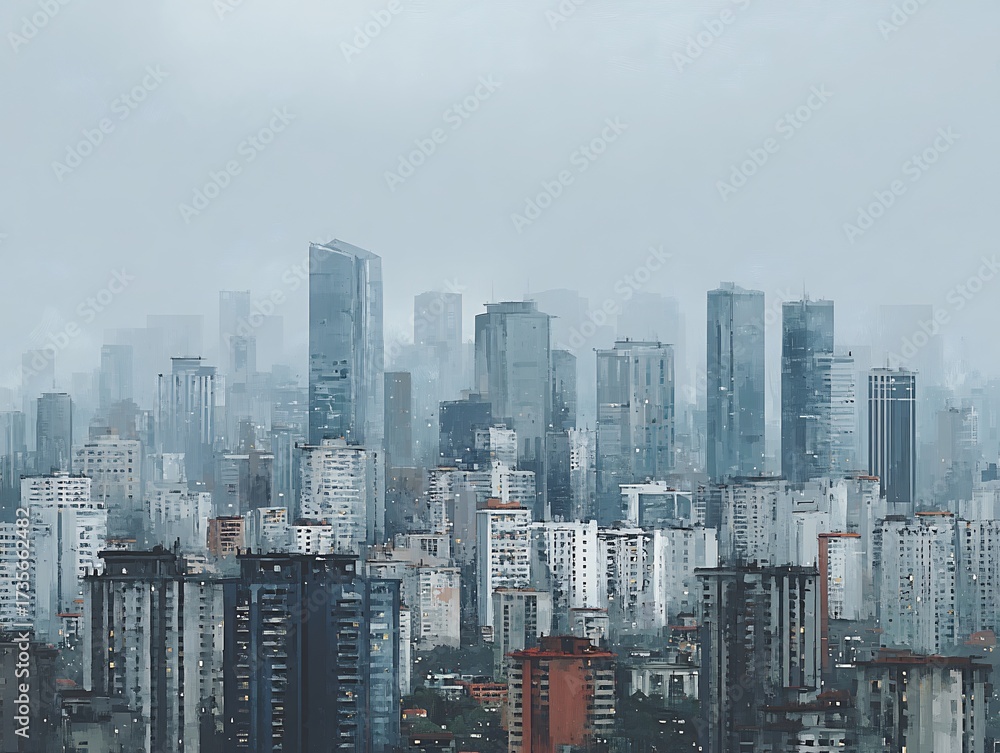 Fototapeta premium Dense architecture of an asian downtown skyline showcasing various buildings in gray tones