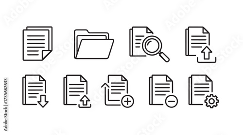 Document and folder icons set paper files records information digital data management office workflow vector