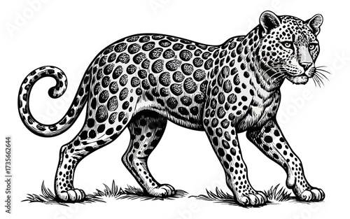 Hand-Drawn Realistic Leopard Illustration – Vintage Safari Wildlife Art.