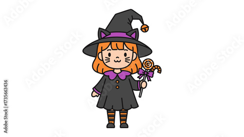 Enchanting Halloween Witch: A cute witch in costume ready for halloween celebrations, with a magic wand