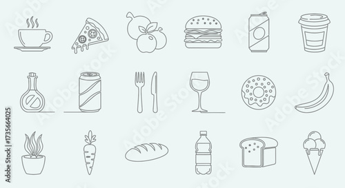 A Collection of Hand Drawn Food and Drink Icons Representing Various Culinary Delights and Refreshments