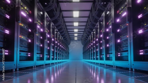 Experience the power of data in a modern server room, ideal for showcasing technology, networking, and digital infrastructure solutions with a dynamic flow