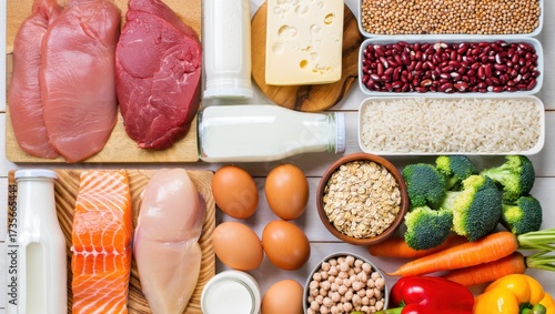 Wallpaper Mural High protein foods arranged in a flat lay composition Torontodigital.ca