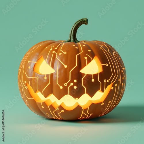 Experience a modern take on holiday decor with this glowing circuit board Halloween pumpkin, blending traditional fright with cutting-edge digital design and technology
