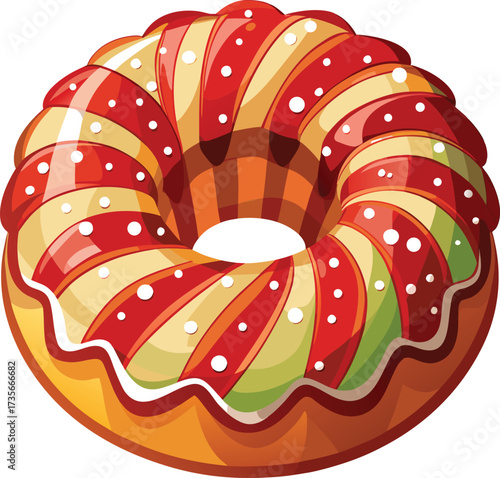 Christmas Fruitcake Traditions round cake with spiral fruit pattern design