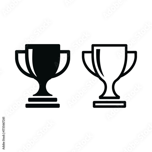 Two minimalist trophy icons one solid one outline representing achievement and victory