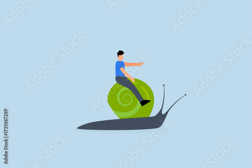 Slow growth, Foolish entrepreneur leader moving at a sluggish pace will never achieve success, failing in business rivalry