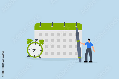 Calendar date event, businessman circles significant date event on calendar