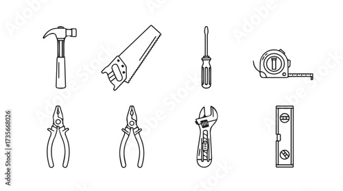 Collection of hand tools for repair and construction isolated on vector
