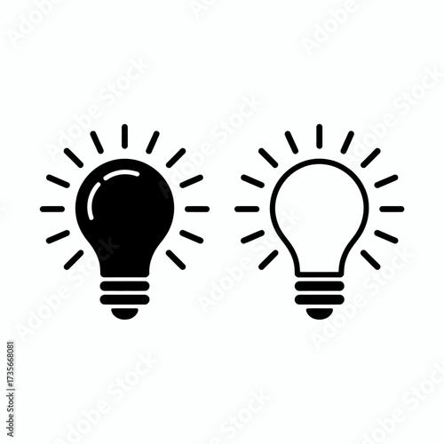 Simple black and white icon design of two lightbulbs symbolizing ideas and innovation