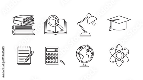 Hand drawn educational icons representing learning and knowledge for study and research vector