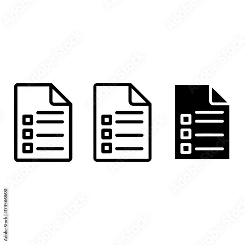 Set of three black and white document icons representing lists or checklists