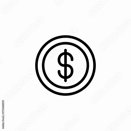 Simple black and white icon design of a dollar coin symbol for financial and payment concepts