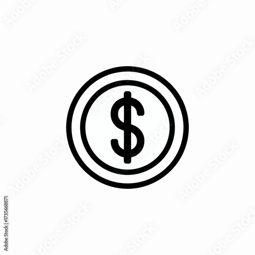 Simple black and white icon design of a dollar coin for financial applications