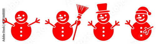 red snowman icon set for christmas celebration