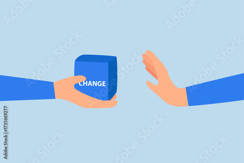 Status quo bias, businessman request was declined to receive the change cube box