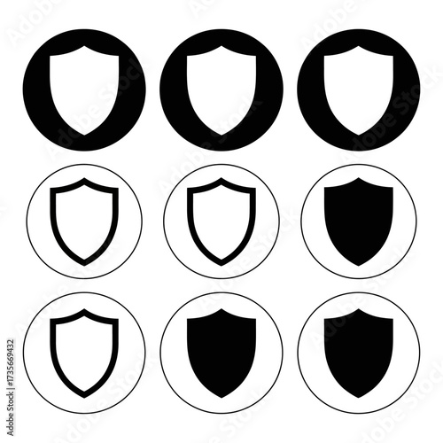 Collection of six minimalist shield icons set in a grid for security and protection concepts