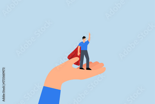 promote to be leader, assured entrepreneur superhero in assisted grip