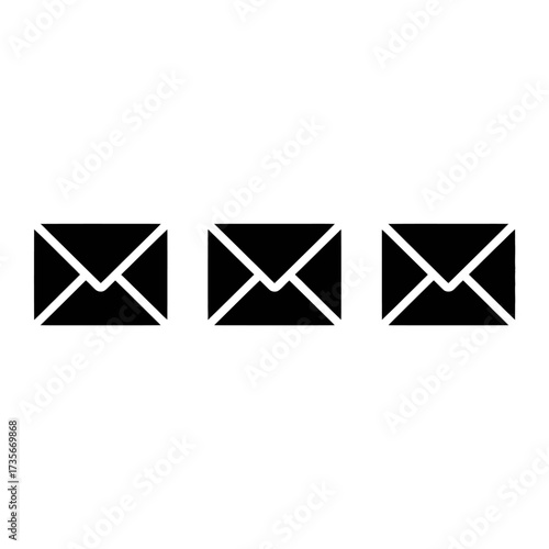 Minimalist icon design featuring three black envelope symbols in a row for communication