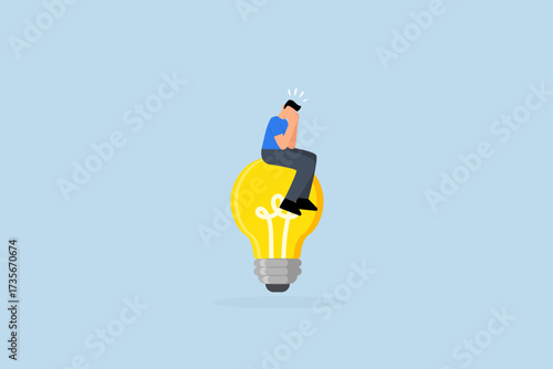 Creative thinking, clever entrepreneur contemplating creative lightbulb concept