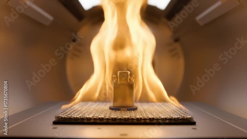 Golden Item Undergoing Extreme Heat in Fiery Industrial Testing Environment.